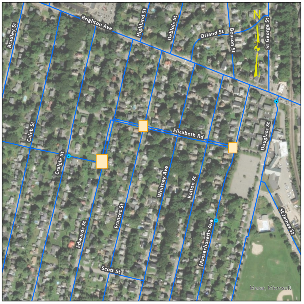 A map showing Elizabeth street in Portland