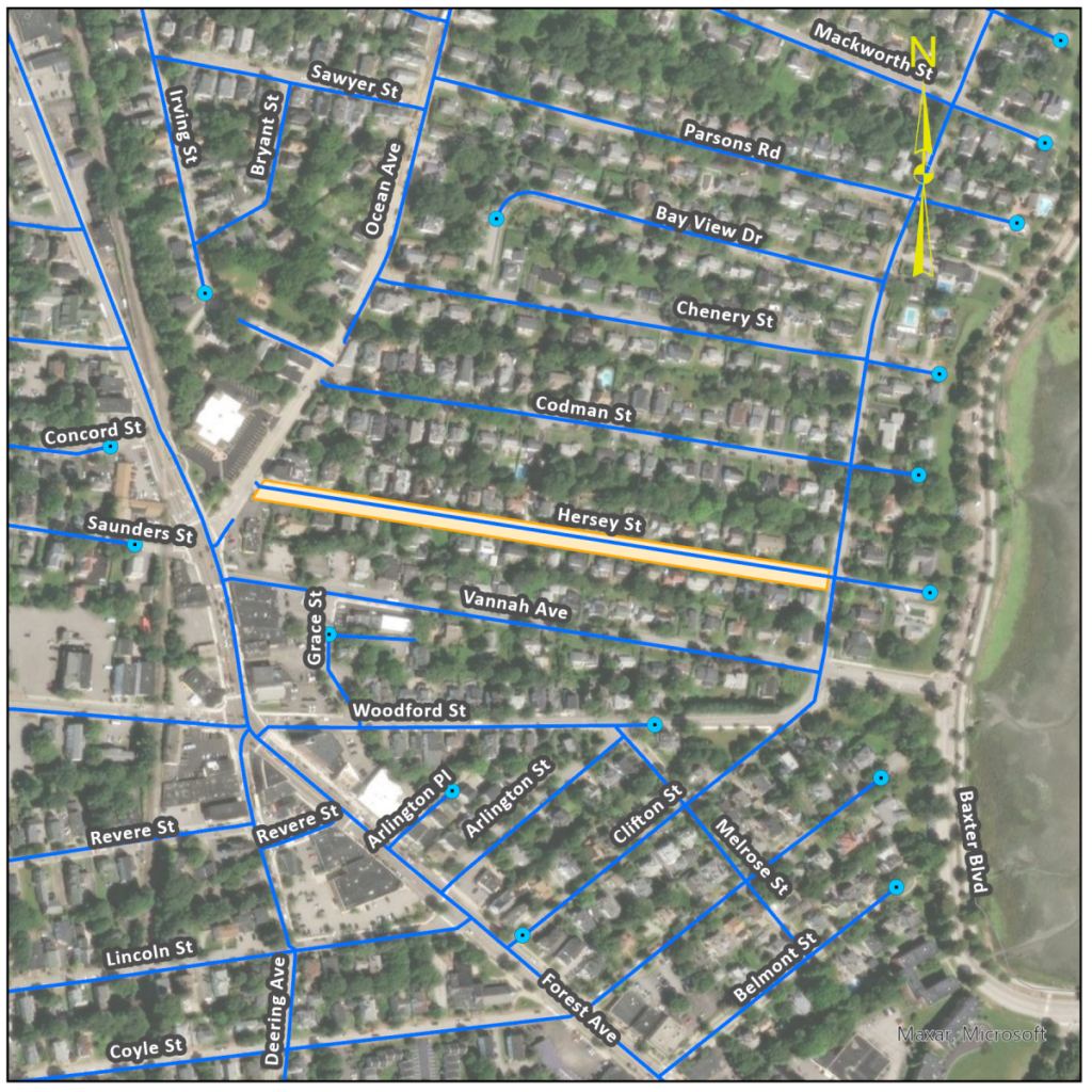 A map showing Hersey street in Portland