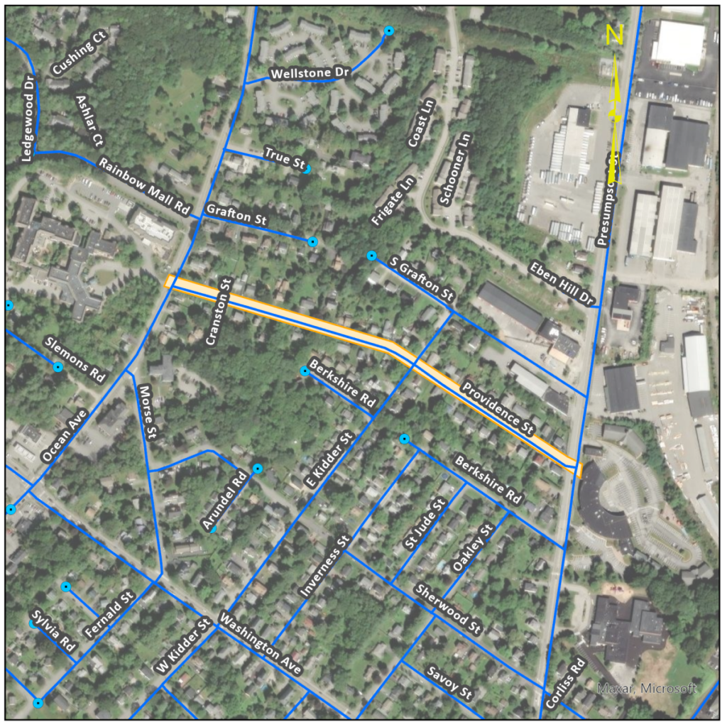 A map showing Providence street in Portland