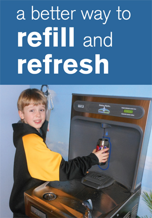 a boy filling a water bottle