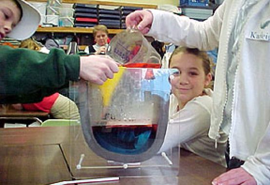 a student watching a science experiment