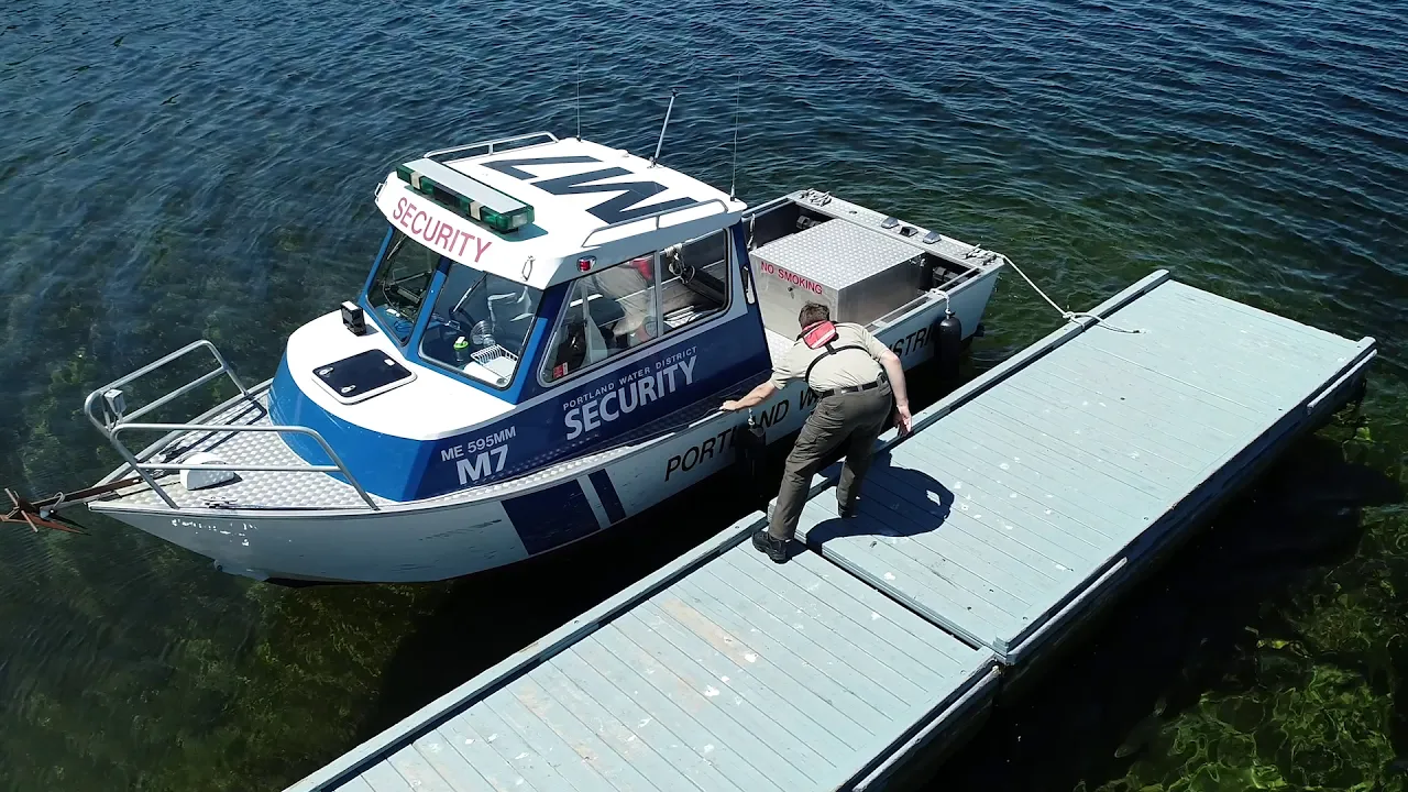 a PWD security boat on Sebago Lake