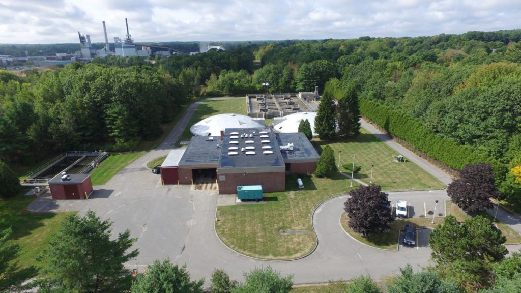 Aerial view of a wastewater treatment plant